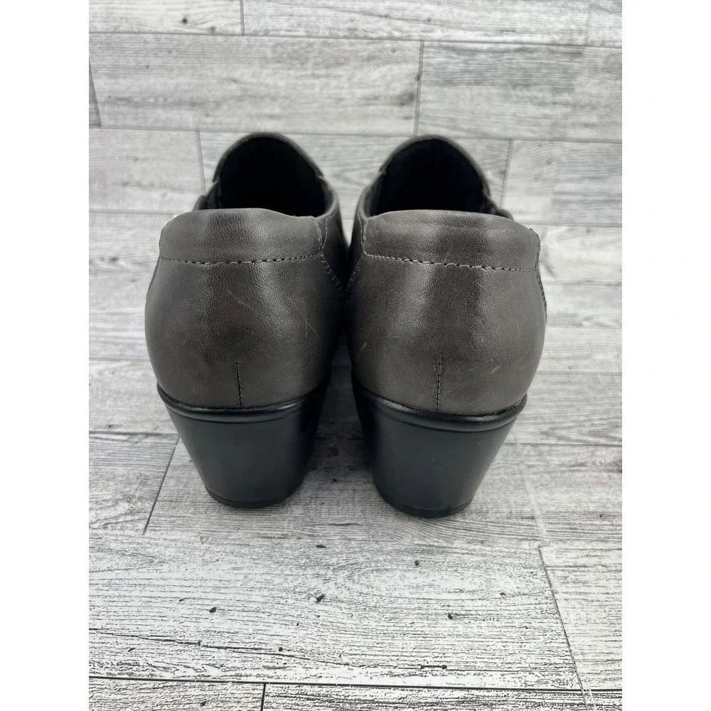 Clarks‎ Bendables Women Size 9.5M Dark Gray Leather Slip On Loafers Block Heel
